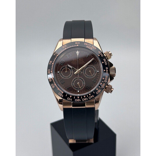 Custom Seiko Mod • Brown Chocolate Daytona Quartz Chronograph • 39.5mm